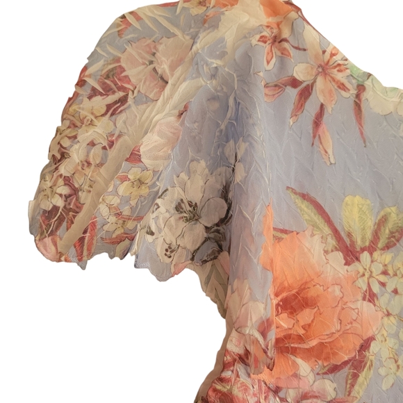 Komarov Tiered Flutter Sleeve Midi Dress  Periwinkle Bloom Size Small Floral - Picture 5 of 10